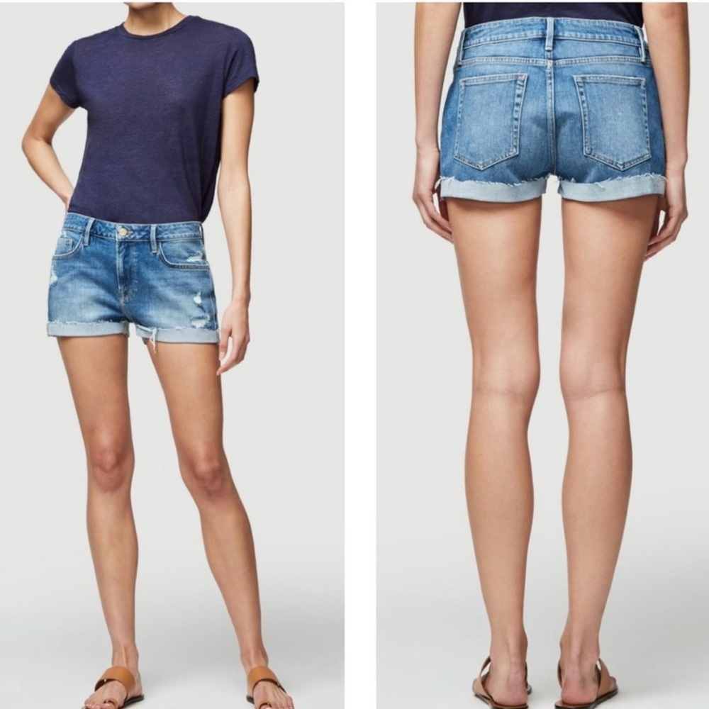 Frame Denim Light Blue Distressed Jean Shorts